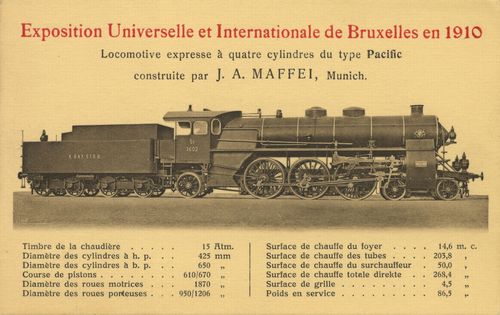 Ausstellung Brssel 1910, Lokomotive vom Typ Pacific, gebaut von J. A. Maffei