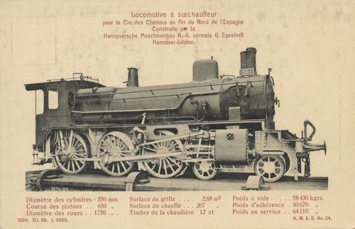 Dampflokomotive fr die Eisenbahngesellschaft Nordspaniens
