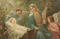 Maria mit Spinnrocken, Kind und Engeln