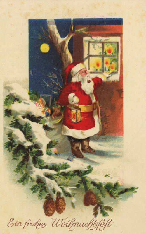 Weihnachtsmann schaut durchs Fenster