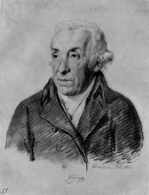 Carl Vogel von Vogelstein, Bildnis des Kupferstechers Adrian Zingg. Kreidezeichnung, wei gehht, 1813