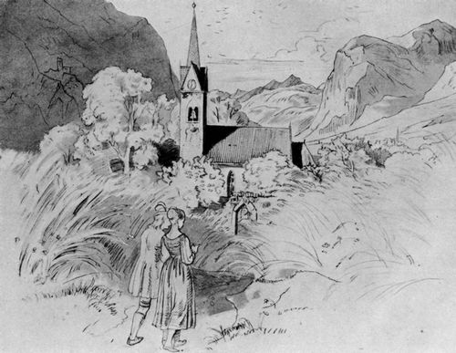 Ludwig Richter, An der Martinswand bei Innsbruck. Bleistift, Feder und Tusche