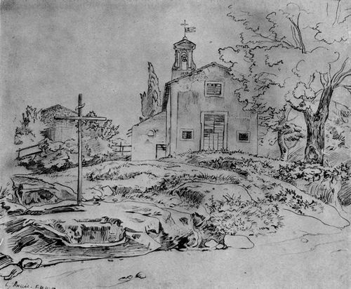 Ludwig Richter, Kirche bei Ariccia. Federzeichnung 24. Juni 1824