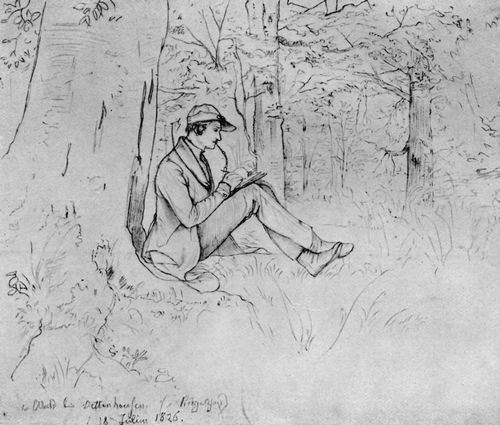 Ludwig Richter, Gerhard von Kgelgen im Wald bei Dettenhausen. Bleistiftzeichnung, 18. Juli 1826
