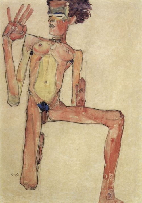 Schiele, Egon: Kniender Akt, Selbstportrt