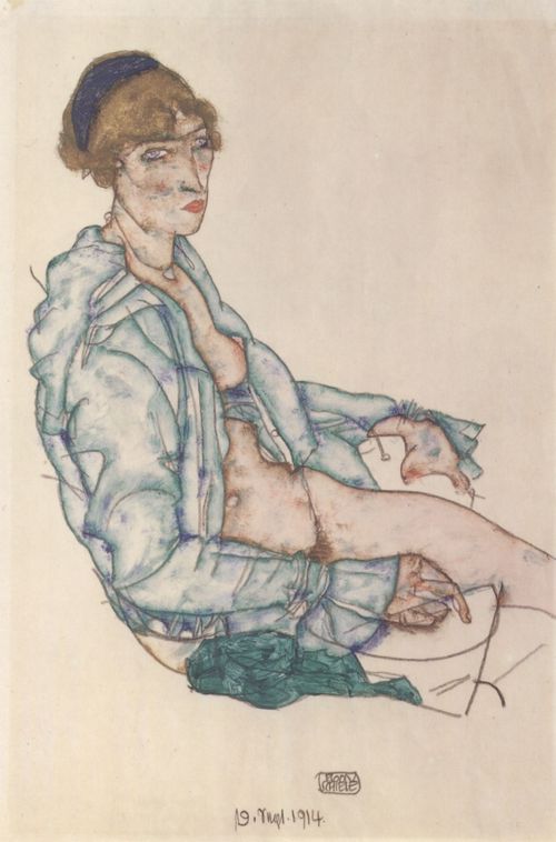 Schiele, Egon: Sitzende Frau mit blauem Haarband