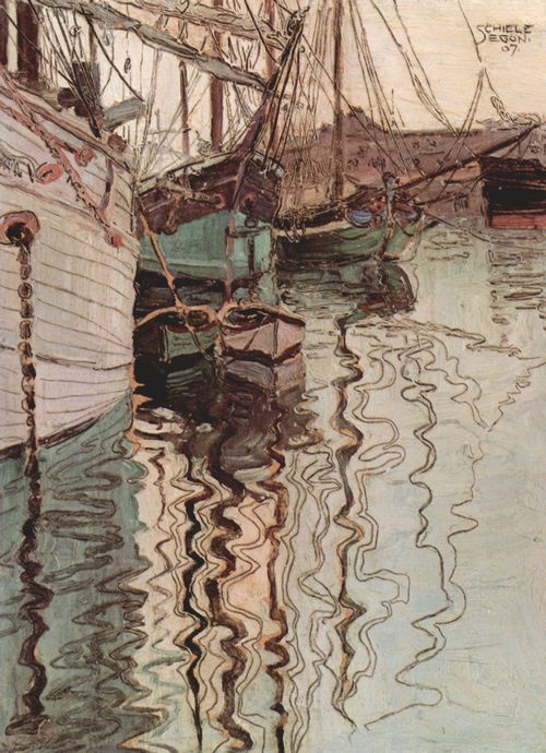 Schiele, Egon: Segelschiffe im wellenbewegtem Wasser (Der Hafen von Triest)