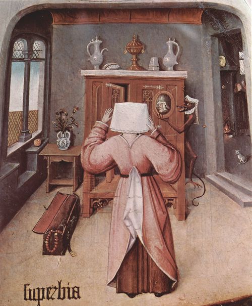 Bosch, Hieronymus: Tisch mit Szenen zu den sieben Todsnden und den letzten vier Dingen, Szene: sieben Todsnden, Detail: Eitelkeit