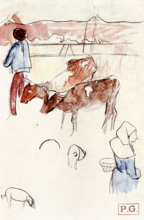 Gauguin, Paul: Bretonische Bauern mit Vieh und Hund