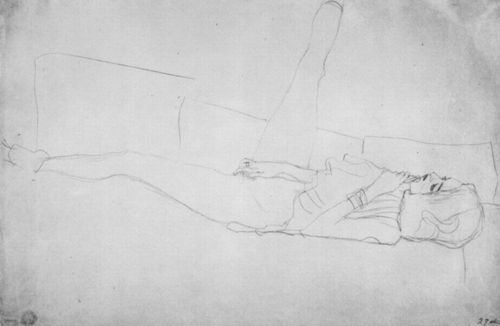 Klimt, Gustav: Liegender weiblicher Halbakt mit aufgestelltem rechtem Bein