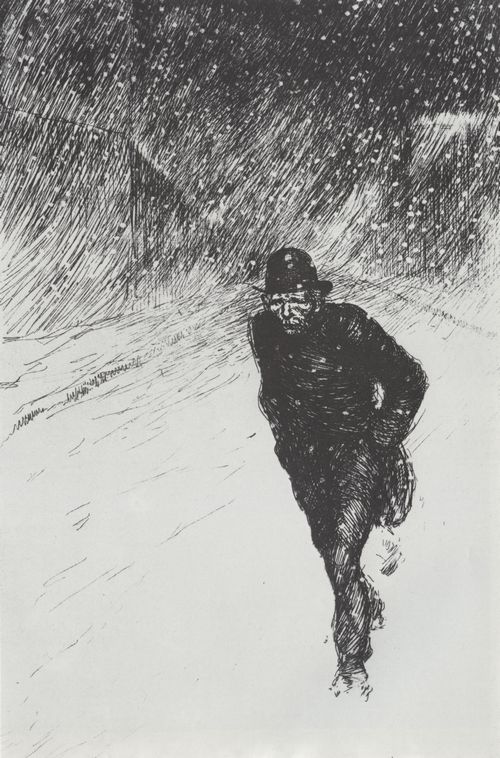 Steinlen, Theophile Alexandre: Mann im Schnee