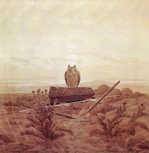 Friedrich, Caspar David: Landschaft mit Grab, Sarg und Eule