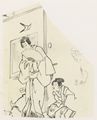 Utagawa Kunisada I.: Romanillustration: Kniender und stehender Jngling mit einem Fcher