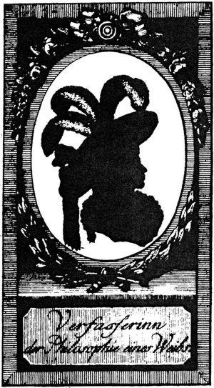 Marianne Ehrmann (Schattenri, aus: Marianne Ehrmann: Kleine Fragmente fr Denkerinnen, Isny 1789)