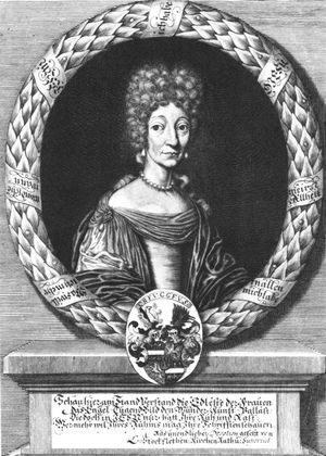 Catharina Regina von Greiffenberg (anonymer Kupferstich aus der Leichenpredigt von G. A. Hagendorn, Nrnberg 1694)