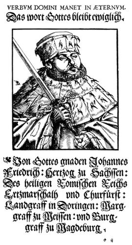 Portrt des schsischen Kurfrsten Johann Friedrich des Gromtigen (1503-1554, reg. 1532-1547) im Kurornat mit dem Reichsschwert.
