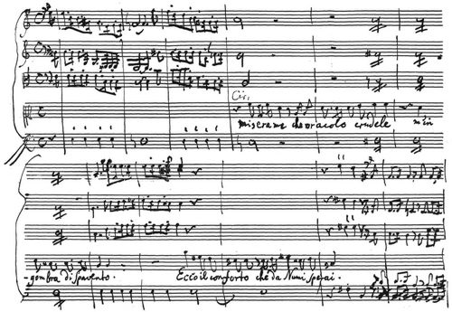 Facsimile der Notenschrift des Ritter Gluck, aus dessen Oper Telemacco.